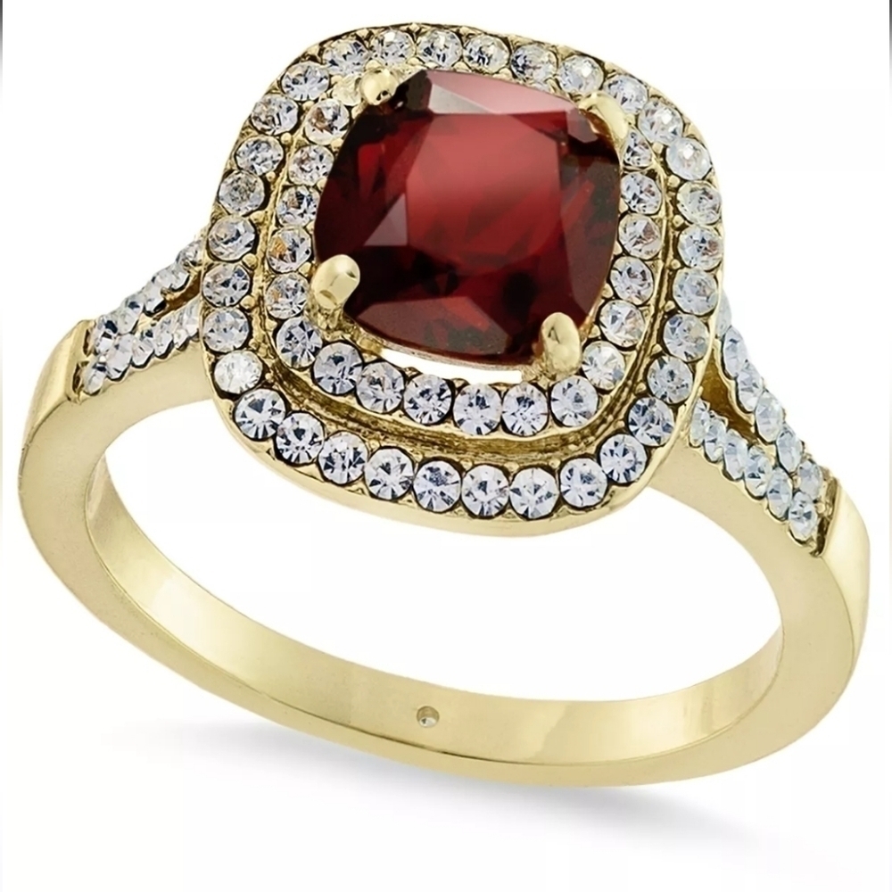 CHARTER CLUB Gold Plated Pavé Square Crystal Double Halo Ring